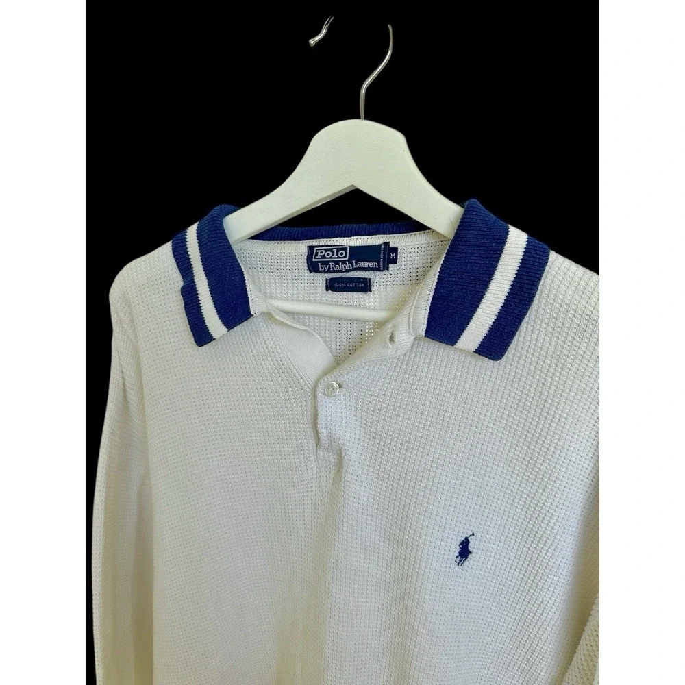 Vintage Ralph Lauren Long Sleeve Waffle Thermal Polo Shirt‎ Men's Medium *flaw